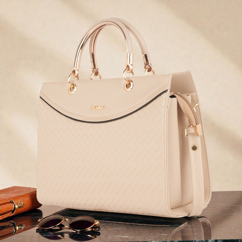 Bagnine Beige Shoulder Bag Designer Textured Satchel Purse