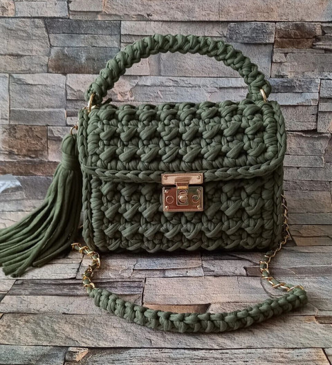 JNT Green Sling Bag Handknitted crochet Crossbody Sling Bag for