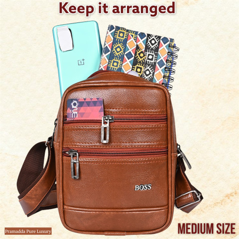 Pramadda Pure Luxury Tan Sling Bag Tourister Medium Chest Sling