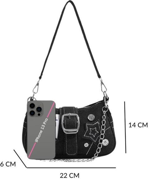ITALISH Black Shoulder Bag Trendy Denim Shoulder Bag for Women