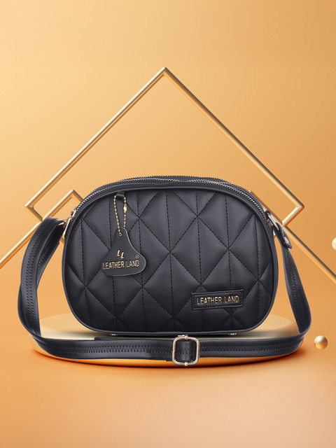 Leather Land Black, Gold Sling Bag ZIPPER