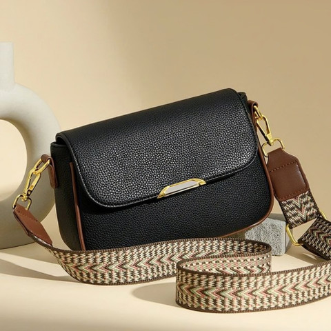 HaveGlam Black Sling Bag Korean Style Strips Bags Black Price in