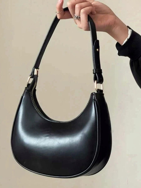DECORZ Black Sling Bag Small Crescent Leather Shoulder Bag for Women  Crossbody Half Moon Hobo Bag