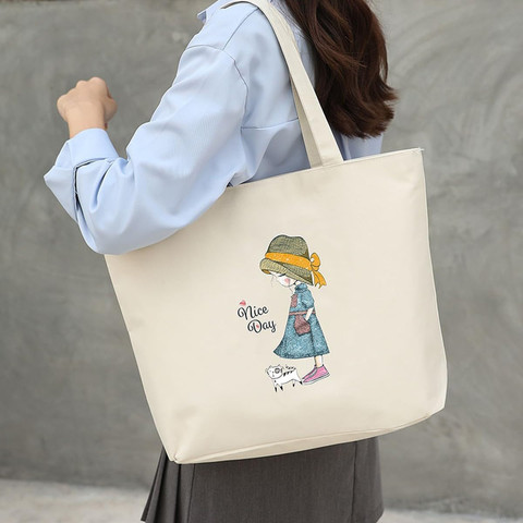 HSR White Tote Tote Bags For Women Girls Canvas Handbag Zipper