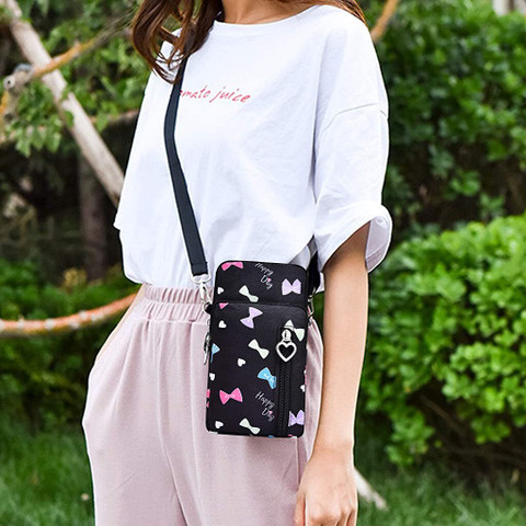 PALAY Black Shoulder Bag Nylon Cross Body Travel Mobile Pouch