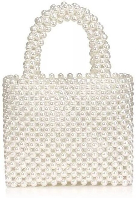 pr hand work White Hand-held Bag Luxury White Pearl Bag Women Bag