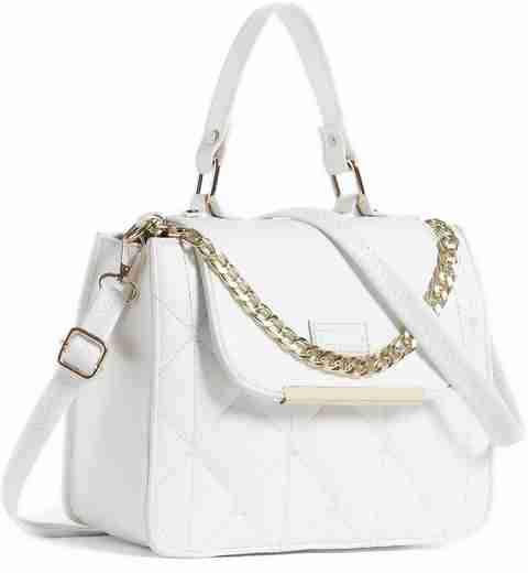 ZIXO White Sling Bag Stylish Quilted Bag with Chain Strap & Flap