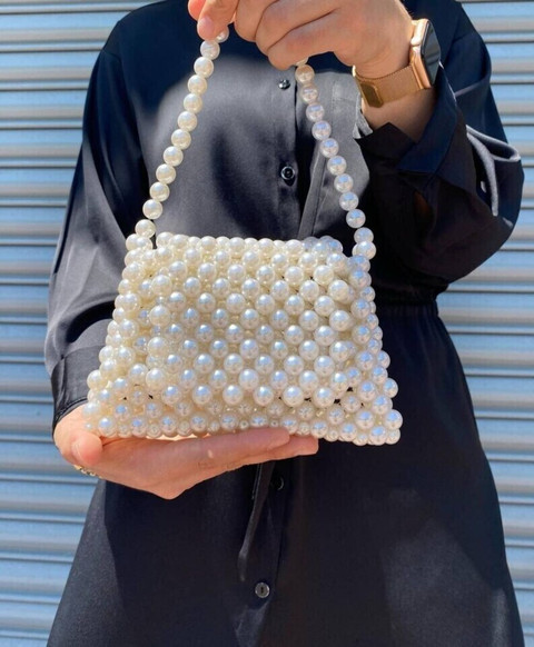 pr hand work White Sling Bag Stylish Pearl bag white Price in