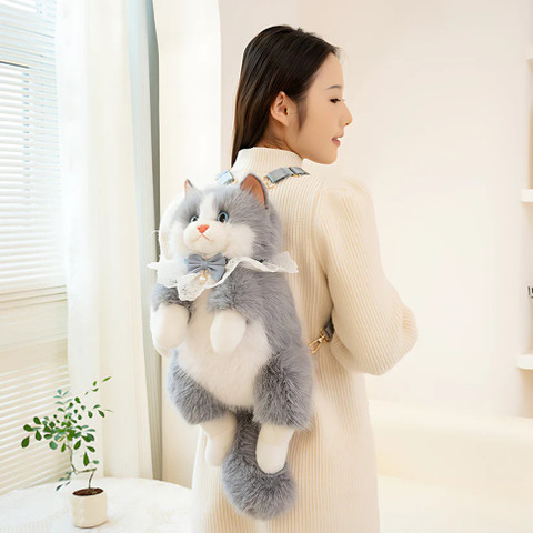 Original Mart Grey Sling Bag Realistic Stuffy Cat Bag For Women's