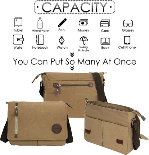 STORITE Brown Messenger Bag Canvas Sling Cross Body Travel Office