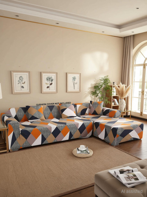 Gifts Island Polyester 3+3 Seater L-Shape Sofa Abstract Cover Price in India