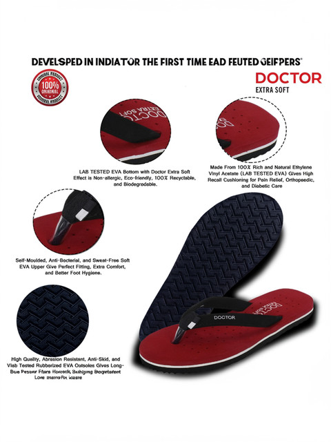 DOCTOR EXTRA SOFT Diabetic & Orthopedic Slippers For Women - Flat, Super Comfortable House Slippers, BK-RED