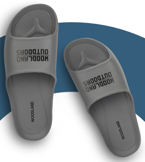 Woodland Grey Slide Sandals Brand Print Slides