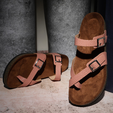 MOZAFIA Women Arch Support Flat Sandals with Adjustable Buckle Straps and  Cork Footbed Flip Flops