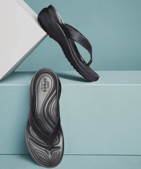 CROCS Women Capri Metallic Texted Flip Flops Buy Black Color