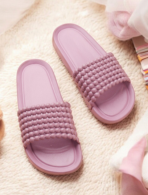 Pink House Slide Slippers Happy Lily Shower Shoes, Women Men's