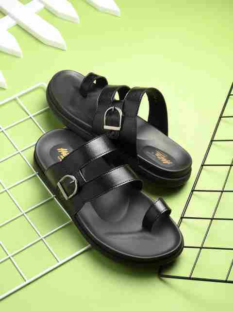 Hitz Men Black Leather Toe-Ring Slippers Slippers Buy Hitz Men