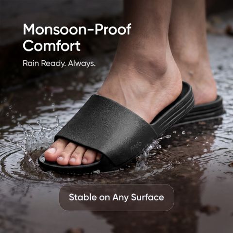 Frido Arch Comfort Slides | EVA Footbed | Non-Slip Sole Slippers For Beach & Dailywear Unisex Slides (Black , 8 UK) - Image 7