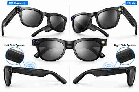 markif Smart Camera Glasses with Dual Speakers Bluetooth (Black) - Image 2