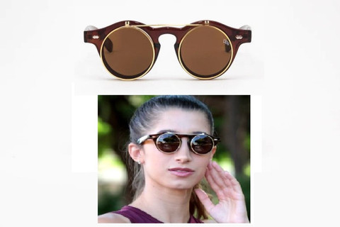 Digital Shoppy Shiny Flip Up Round Sun Glasses Brown