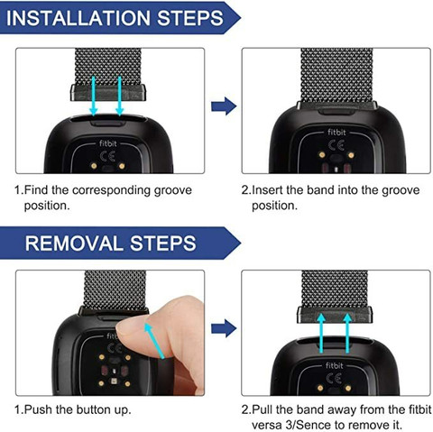 Cinturino In Acciaio Inox TopTen Per Fitbit Versa 3 / Sense – Colore Champagne, Regolabile Con Chiusura Pieghevole
