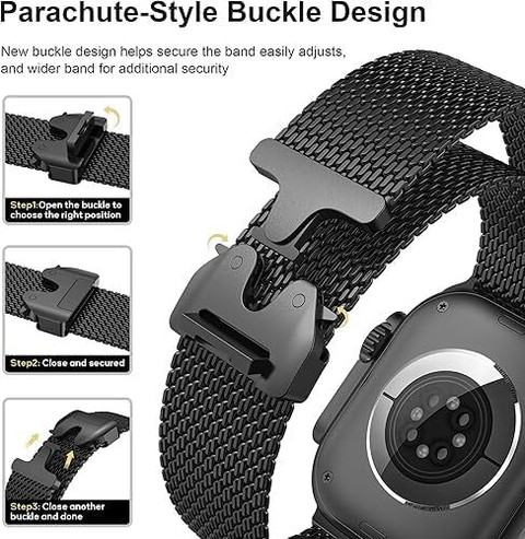 Jape Parachute Buckle Stainless Steel Metal Straps Compatible With