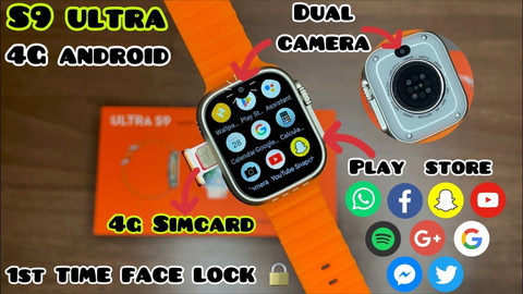 Style Panda S9 Ultra 4G Sim Android System,Rotating Dual camera ,WiFi,GPS  Smartwatch