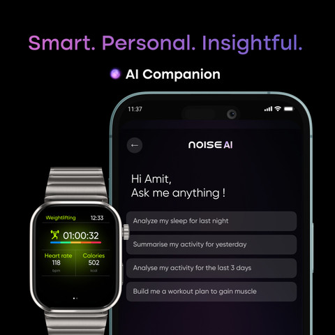 Noise Pro Max Amoled Display with AI Watch Faces, Built-in GPS  AI Companion Smartwatch