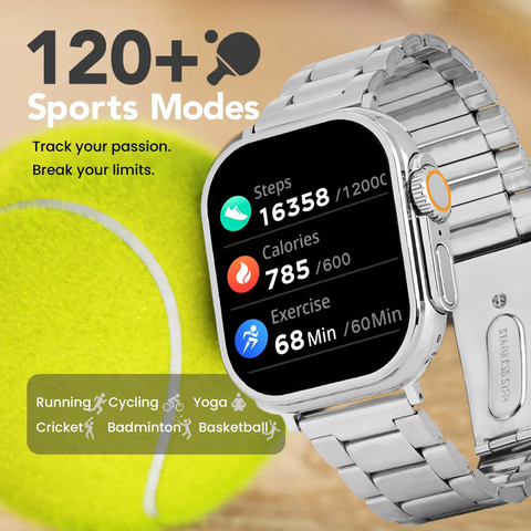 GameSir Silver T800 Ultra Smartwatch Stainless Steel, BT Calling