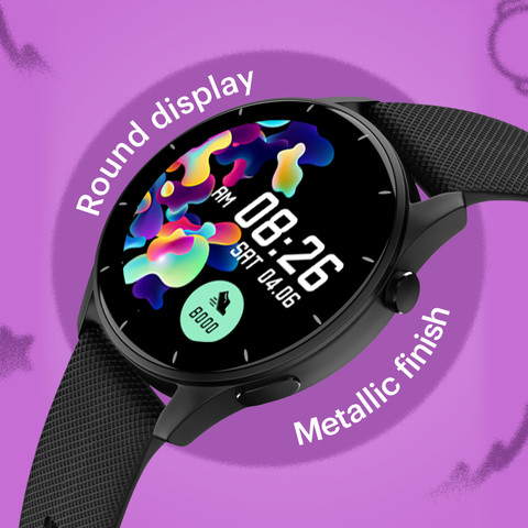 Noise Crew Round Display with Bluetooth Calling, Metallic finish, IP68  Rating Smartwatch