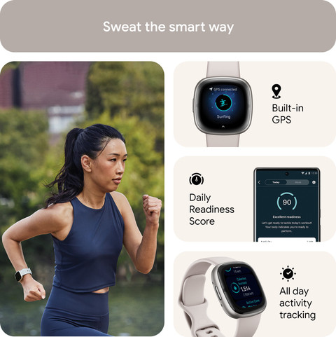 FITBIT Sense Health Fitness Watch (Lunar White Platinum