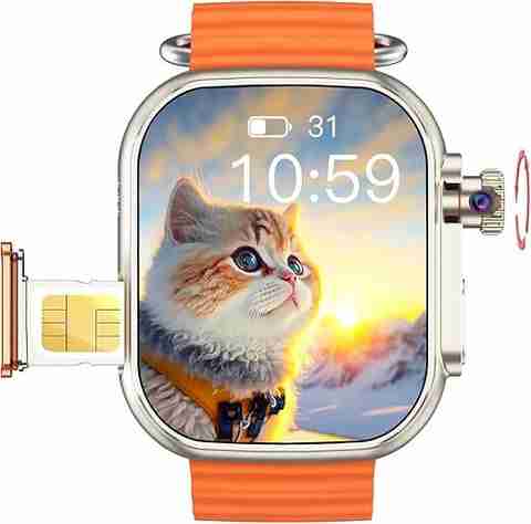 SEHUB S10 ULTRA Gold 5G Smartwatch | 8GB RAM + 128GB ROM | Rotating Camera Smartwatch (Black, Orange Strap, 49MM) - Image 2