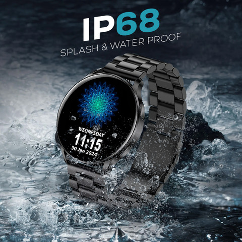 Melbon Black Stainless Steel Strap Sporty Heart Rate Monitoring Sleep  Tracking Round Smartwatch