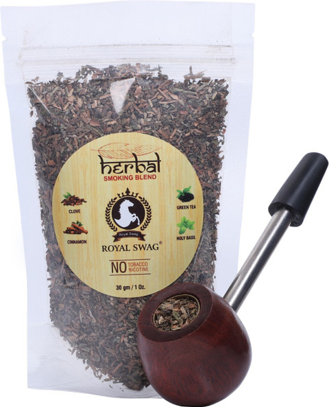 nicotine free pipe tobacco ROYAL SWAG Tobacco & Nicotine Free Herbal Smoking Mixture 100% Natural 30g  With Wooden Pipe Smoking Cessations Price in India