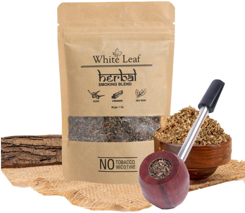 nicotine free tobacco leaf White & Smoking Mixture With 100% Natural Herbal Smoking Blend 1 Pack (1 oz/ 30g) With Wooden Steel Pipe Smoking Cessations Price in India Grabba Smoking Tobacco Leaf (25
