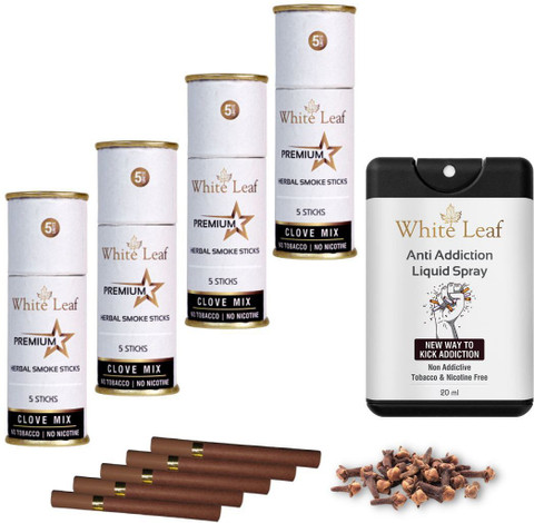 White Leaf Herbal Clove Cigarettes Flavoured King Size No Tobacco &  Nicotine With 20ML Shot Smoking Cessations Price in India