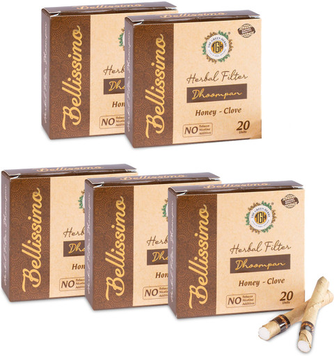 herbal cigarettes no tobacco Bellissimo Herbal Cigarette No Nicotine No Tobacco Honey Clove Flavor 5  Pack of 100 Sticks Smoking Cessations Price in India