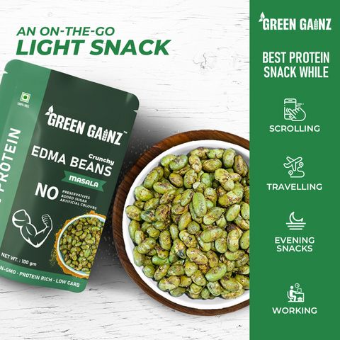 Green Gainz Roasted Edma Beans (Edamame) Masala Flavour | 100% Veg High ...