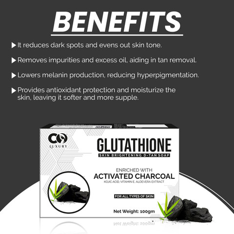 activated charcoal and glutathione CO Luxury Glutathione Activated Charcoal Skin Brightening D-TAN Soap |  Kojic Acid - Price in India, Buy CO Luxury Glutathione Activated Charcoal  Skin Brightening D-TAN Soap
