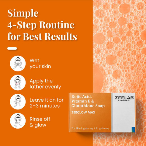 ZEE LAB Zeeglow Max Kojic Acid, Vit E & Glutathione Soap 75g | Remove Tan &  Pigmentation