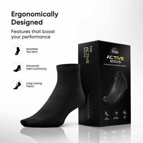Frido Active Socks, Anti-Sweat,Core Black, Small, Pack of Unisex