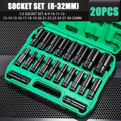 Daccfy 20 Pieces 1/2-Inch Square Drive 78mm Deep Impact Socket Hex