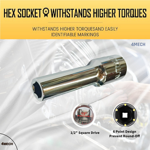 4NEX 8mm + 13mm + 22mm Hex Long Chrome Vanadium Steel, Anti Rust