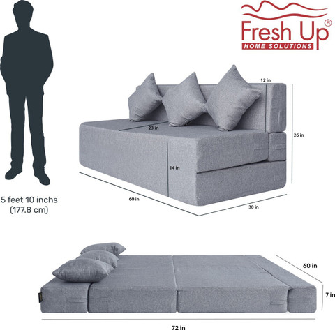 Fresh Up 72x60x7 Inches Seater Double Foam Fold Out Sofa Cum Bed