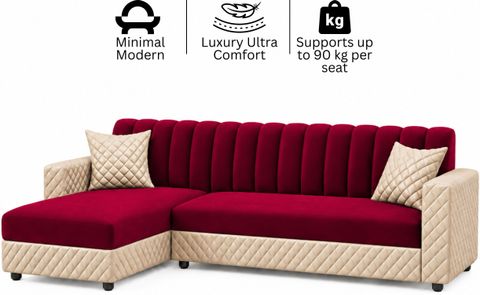 WAKESURE Premium Quality Velvet Fabric 6 Seater Sofa (Finish Color - Red & Beige, DIY(Do-It-Yourself)) - Image 3