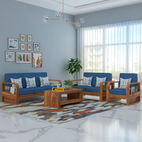Wopno Furniture Sheesham Wooden Seater Sofa set for living Room Wooden  Sofa Fabric Seater Sofa