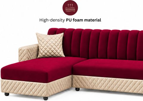 WAKESURE Premium Quality Velvet Fabric 6 Seater Sofa (Finish Color - Red & Beige, DIY(Do-It-Yourself)) - Image 5