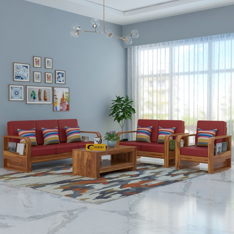 Wopno Furniture Sheesham Wooden Seater Sofa set for living Room