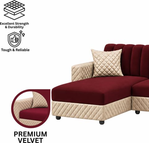 WAKESURE Premium Quality Velvet Fabric 6 Seater Sofa (Finish Color - Red & Beige, DIY(Do-It-Yourself)) - Image 4