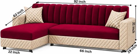 WAKESURE Premium Quality Velvet Fabric 6 Seater Sofa (Finish Color - Red & Beige, DIY(Do-It-Yourself)) - Image 6